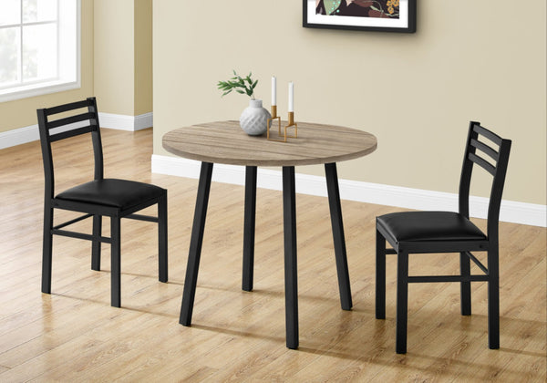 HomeRoots Three Piece Taupe and Black Round Dining Set: Space-Saving Table with Two Stylish Chairs 479237