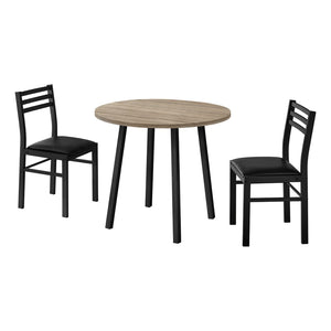 HomeRoots Three Piece Taupe and Black Round Dining Set: Space-Saving Table with Two Stylish Chairs 479237