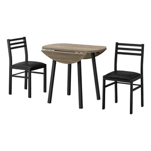 HomeRoots Three Piece Taupe and Black Round Dining Set: Space-Saving Table with Two Stylish Chairs 479237