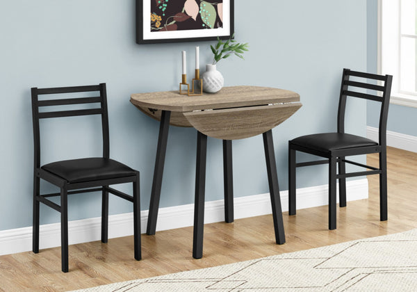 Homeroots Three Piece Taupe And Black Round Dining Set With 2 Stylish Slat Back Chairs For Cozy Meals  Mdf,Foam,Laminate,Metal,Polyurethane,Leather,Look 479237