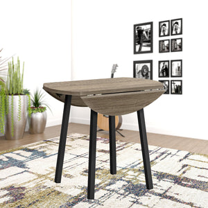 Homeroots Three Piece Taupe And Black Round Dining Set With 2 Stylish Slat Back Chairs For Cozy Meals  Mdf,Foam,Laminate,Metal,Polyurethane,Leather,Look 479237