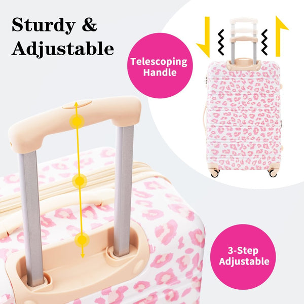 English Elm Hardshell Polycarbonate Luggage Set Three Piece Spinner Suitcases with Tsa Lock Pink Leopard N732P218227U