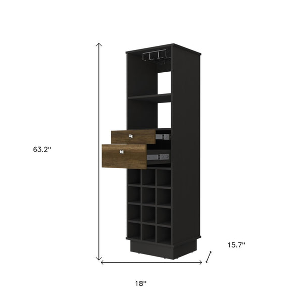 HomeRoots 18" Black Bar Cabinet - Elegant Storage Solution with Two Drawers for Space-Saving Organization 479251