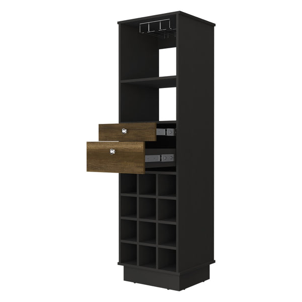 HomeRoots 18" Black Bar Cabinet - Elegant Storage Solution with Two Drawers for Space-Saving Organization 479251