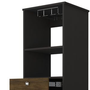 HomeRoots 18" Black Bar Cabinet - Elegant Storage Solution with Two Drawers for Space-Saving Organization 479251