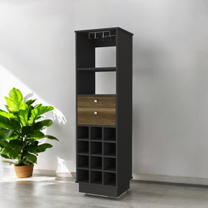 HomeRoots 18" Black Bar Cabinet - Elegant Storage Solution with Two Drawers for Space-Saving Organization 479251