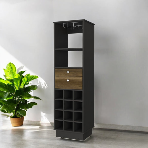 HomeRoots 18" Black Bar Cabinet - Elegant Storage Solution with Two Drawers for Space-Saving Organization 479251