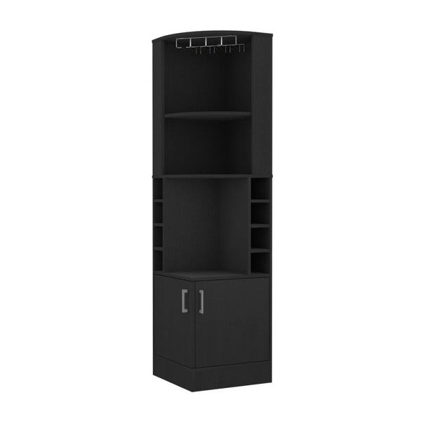 HomeRoots 18 Inch Wood Corner Bar Cabinet Dual Door Storage for Stylish Home Entertaining Black 479252
