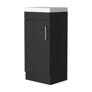 HomeRoots 16" Black Wood Freestanding Bathroom Vanity with Elegant White Sink and Hidden Storage Solutions 479254