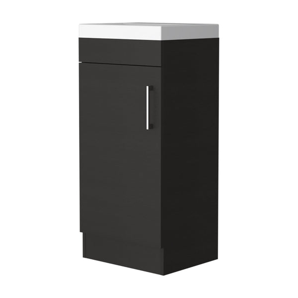 HomeRoots 16" Black Wood Freestanding Bathroom Vanity with Elegant White Sink and Hidden Storage Solutions 479254