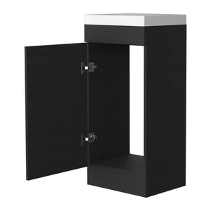 HomeRoots 16" Black Wood Freestanding Bathroom Vanity with Elegant White Sink and Hidden Storage Solutions 479254
