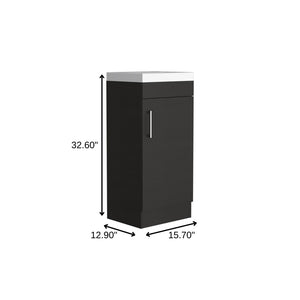 HomeRoots 16" Black Wood Freestanding Bathroom Vanity with Elegant White Sink and Hidden Storage Solutions 479254