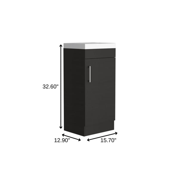 HomeRoots 16" Black Wood Freestanding Bathroom Vanity with Elegant White Sink and Hidden Storage Solutions 479254