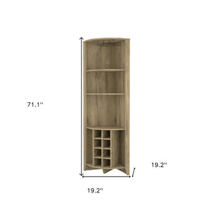 HomeRoots 71" Light Brown Wood Corner Bar Cabinet - Stylish Space-Saving Storage for Bottles & Glassware 479255