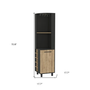 18 Inch Corner Bar Cabinet in Black and Natural Wood Finish with Single Storage Door