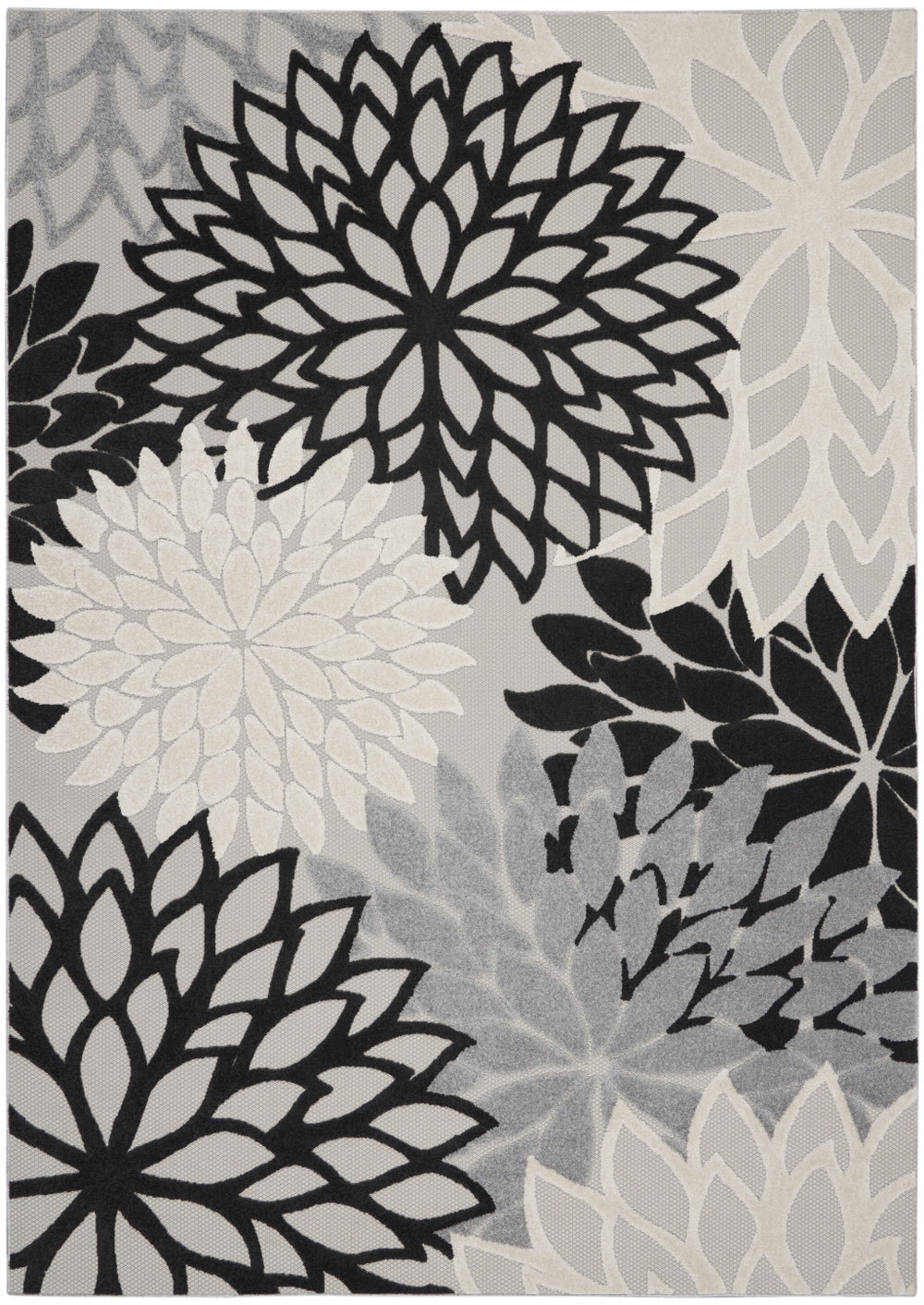 Homeroots 12' X 15' Black And White Floral Non Skid Indoor Outdoor Area Rug  Polypropylene 479263