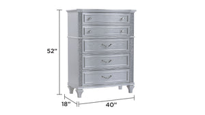 English Elm Mystic 5-Drawer Chest with Crystal Handles, Light Gray Wood Finish, Velvet-Lined Top Drawers, Stylish Storage B009P309548