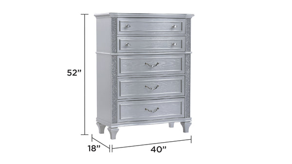 English Elm Mystic 5-Drawer Chest with Crystal Handles, Light Gray Wood Finish, Velvet-Lined Top Drawers, Stylish Storage B009P309548