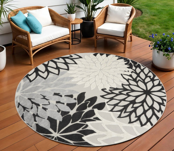 HomeRoots 8' X 8' Black and White Indoor/Outdoor Area Rug – Durable, Elegant, and Easy-Care for High-Traffic Spaces 479269
