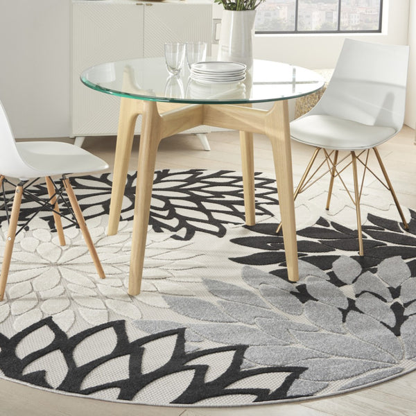 HomeRoots 8' X 8' Black and White Indoor/Outdoor Area Rug – Durable, Elegant, and Easy-Care for High-Traffic Spaces 479269