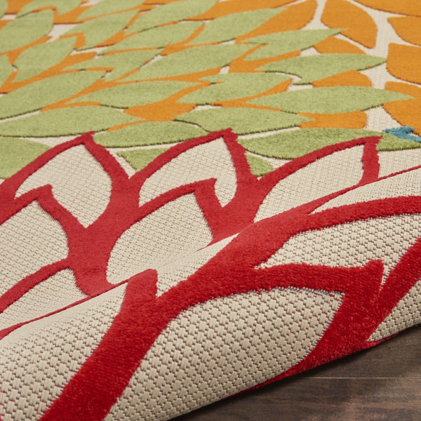 HomeRoots 9' Green and Ivory Indoor/Outdoor Area Rug - Tropical Style, Stain-Resistant, Durable & Easy Care 479276