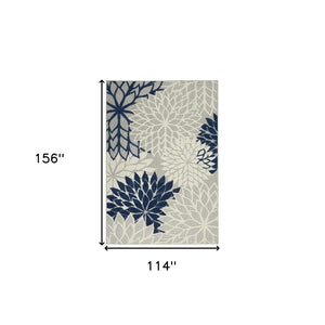HomeRoots 10' X 13' Elegant Ivory and Blue Area Rug - Durable, Low-Maintenance Design for Indoor/Outdoor Spaces 479278