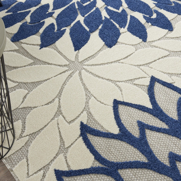HomeRoots 10' X 13' Elegant Ivory and Blue Area Rug - Durable, Low-Maintenance Design for Indoor/Outdoor Spaces 479278