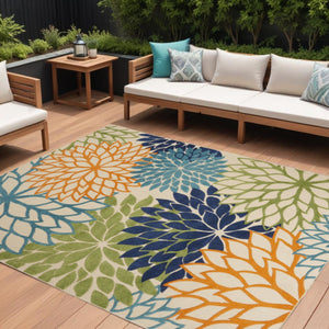 HomeRoots 9' Vibrant Blue and Orange Indoor Outdoor Area Rug - Durable, Stylish Southwestern Design for All Spaces 479279
