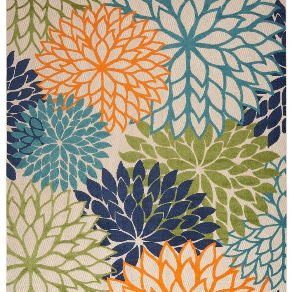 Homeroots 9' X 12' Orange Green And Blue Floral Non Skid Indoor Outdoor Area Rug  Polypropylene 479279