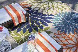 Homeroots 9' X 12' Orange Green And Blue Floral Non Skid Indoor Outdoor Area Rug  Polypropylene 479279