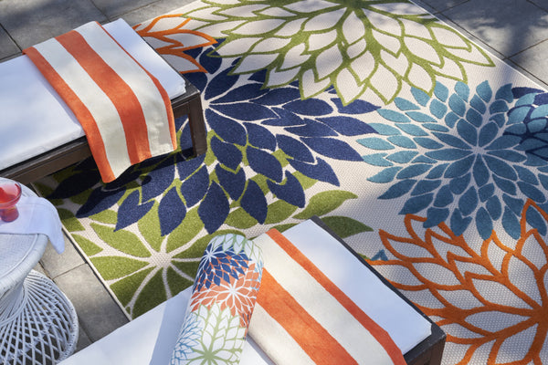 Homeroots 9' X 12' Orange Green And Blue Floral Non Skid Indoor Outdoor Area Rug  Polypropylene 479279