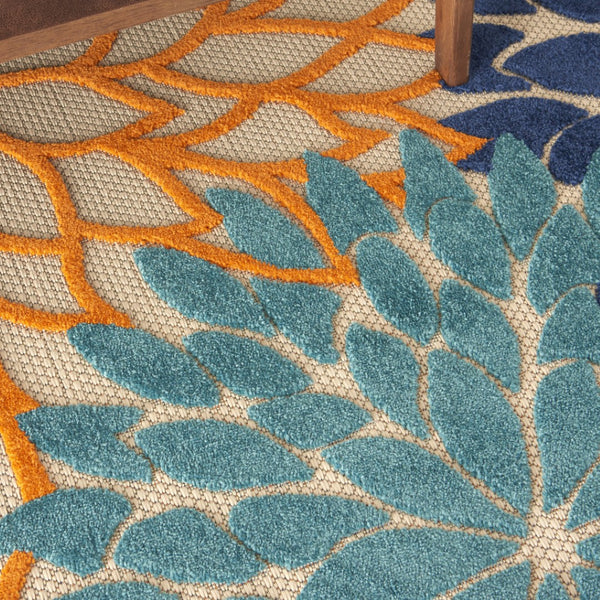 HomeRoots 10' Blue and Orange Indoor-Outdoor Area Rug - Durable, Vibrant Southwestern Design for Any Space! 479280