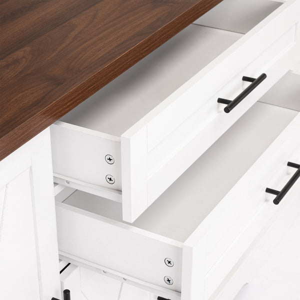 English Elm 63" Farmhouse Barn Door Storage Cabinet with Anti-Tip Safety, Quiet Drawers, Adjustable Shelf & Metal Handles White W2917P319121