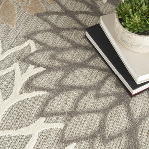 HomeRoots 9' Gray and Ivory Indoor Outdoor Area Rug - Durable Floral Design for High-Traffic Spaces & Easy Care 479282