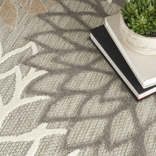 HomeRoots 9' Gray and Ivory Indoor Outdoor Area Rug - Durable Floral Design for High-Traffic Spaces & Easy Care 479282