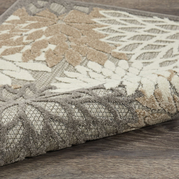 HomeRoots 10' Gray and Ivory Floral Area Rug - Indoor/Outdoor, Durable, Stain-Resistant, Stylish Decor Solution 479283