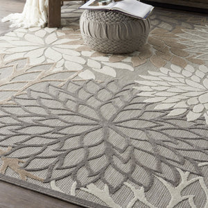 HomeRoots 10' Gray and Ivory Floral Area Rug - Indoor/Outdoor, Durable, Stain-Resistant, Stylish Decor Solution 479283