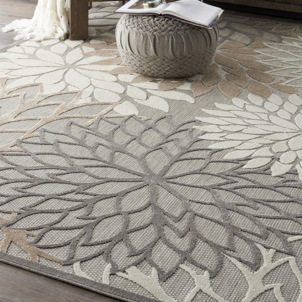 HomeRoots 10' Gray and Ivory Floral Area Rug - Indoor/Outdoor, Durable, Stain-Resistant, Stylish Decor Solution 479283