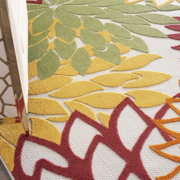 HomeRoots 12' Red and Ivory Floral Indoor Outdoor Area Rug - Durable, Stain-Resistant, Perfect for High-Traffic Spaces 479284