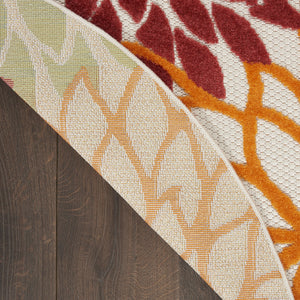 Homeroots 8' X 8' Red Round Floral Non Skid Indoor Outdoor Area Rug  Polypropylene 479290