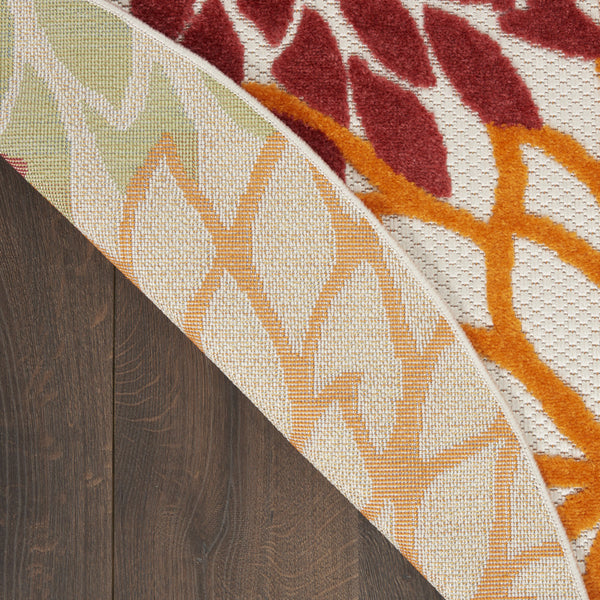 Homeroots 8' X 8' Red Round Floral Non Skid Indoor Outdoor Area Rug  Polypropylene 479290