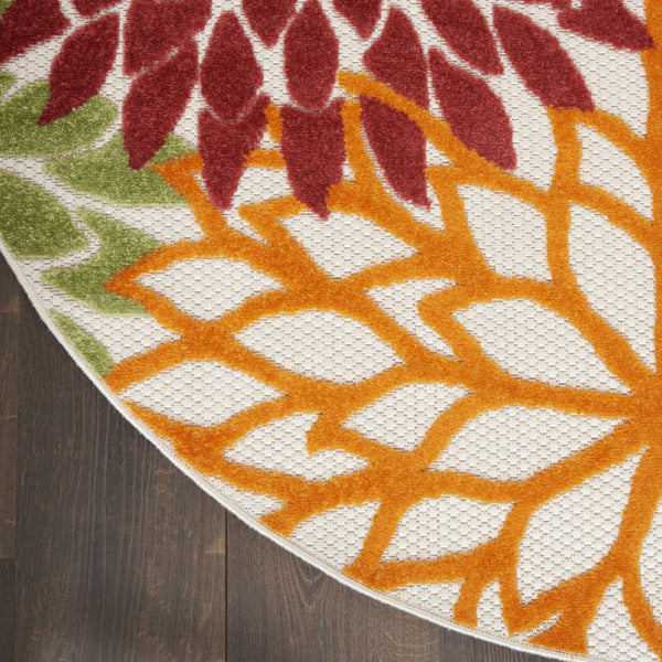 HomeRoots 8' X 8' Vibrant Red and Ivory Tropical Floral Area Rug for Indoor and Outdoor Stylish Spaces 479290