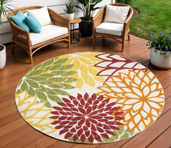 HomeRoots 8' X 8' Vibrant Red and Ivory Tropical Floral Area Rug for Indoor and Outdoor Stylish Spaces 479290