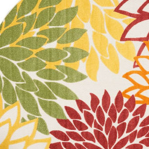 Homeroots 8' X 8' Red Round Floral Non Skid Indoor Outdoor Area Rug  Polypropylene 479290