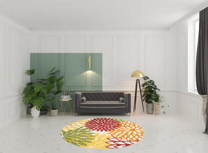 Homeroots 8' X 8' Red Round Floral Non Skid Indoor Outdoor Area Rug  Polypropylene 479290