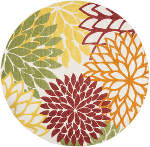 Homeroots 8' X 8' Red Round Floral Non Skid Indoor Outdoor Area Rug  Polypropylene 479290