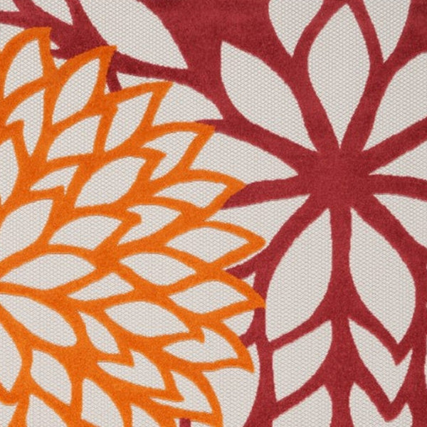 HomeRoots 9' X 12' Red and Ivory Floral Indoor/Outdoor Area Rug – Durable, Stylish, Easy-Care for Any Space 479291