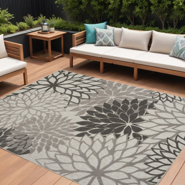 HomeRoots 10' Silver Grey Floral Area Rug – Non-Skid, Durable, Stylish for Indoor & Outdoor Spaces, Easy Care 479293