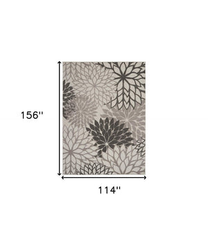 HomeRoots 10' Silver Grey Floral Area Rug – Non-Skid, Durable, Stylish for Indoor & Outdoor Spaces, Easy Care 479293