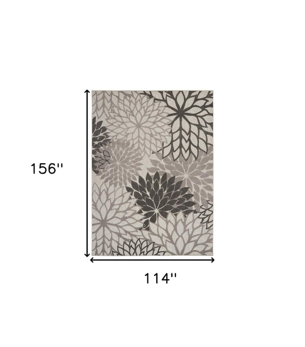HomeRoots 10' Silver Grey Floral Area Rug – Non-Skid, Durable, Stylish for Indoor & Outdoor Spaces, Easy Care 479293